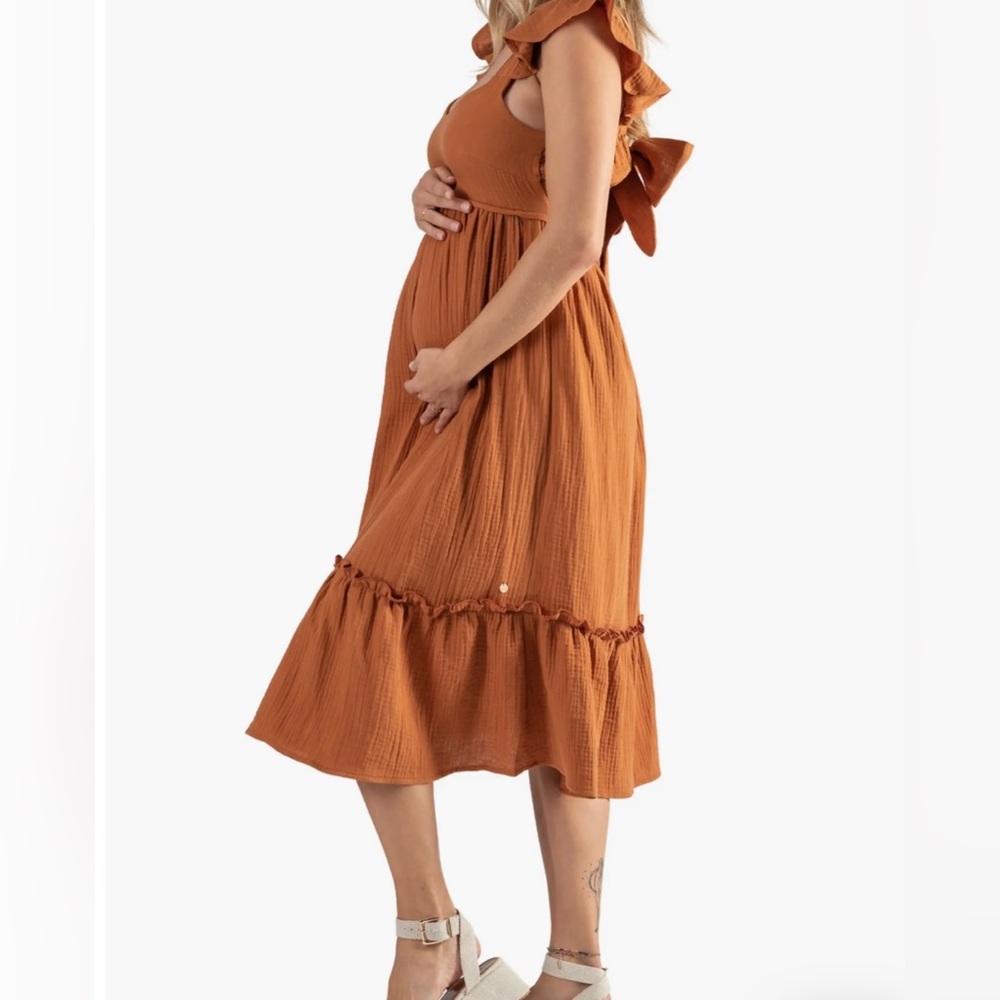Maternity/Nursing Organic Cotton Gauze Midi Dress
